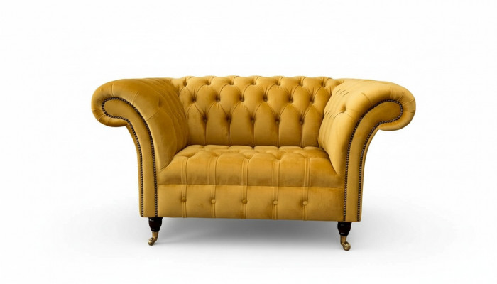 Fauteuil Chesterfield Meubelset 2x Eenzitter Set Bank Sofa Geel Textiel