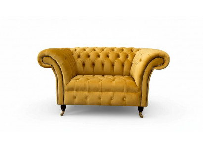 Fauteuil Chesterfield Meubelset 2x Eenzitter Set Bank Sofa Geel Textiel