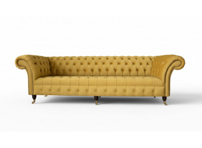 Eleganz Design Bank 4-Zitsbank Gestoffeerde Luxe Textiel Chesterfield Banken Geel