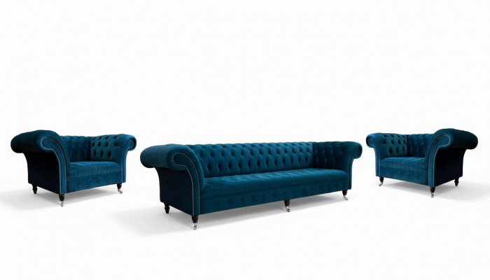 Blauwe Chesterfield bankstel bankstel bekleding set zithoek 3+1+1