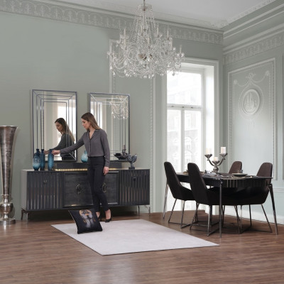 Luxe eetkamerset eettafel + 6x stoelen + dressoir met 2x spiegel 10-delig