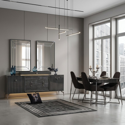 Luxe eetkamerset eettafel + 6x stoelen + dressoir met 2x spiegel 10-delig