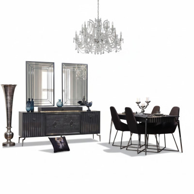 Luxe eetkamerset eettafel + 6x stoelen + dressoir met 2x spiegel 10-delig