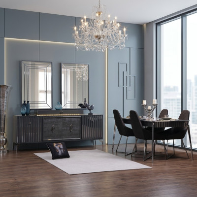 Luxe eetkamerset eettafel + 6x stoelen ontwerpset eetgroep meubels