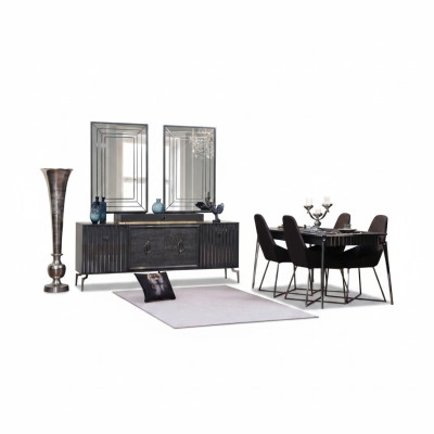 Luxe eetkamerset eettafel + 6x stoelen ontwerpset eetgroep meubels