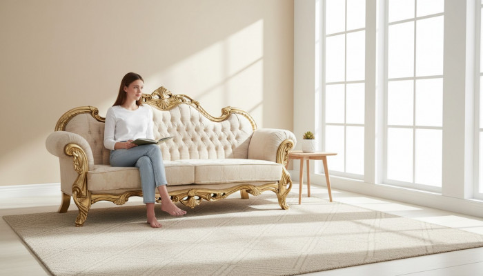 Bank 3-zits stof driepersoons bankstellen luxe woonkamer Chesterfield barok.