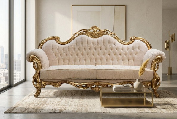 Bank 3-zits stof driepersoons bankstellen luxe woonkamer Chesterfield barok.
