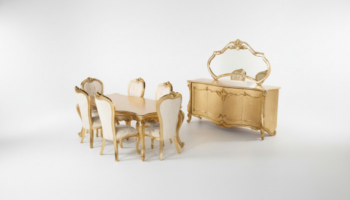 Eetkamerset Tafel 6x Stoelen Dressoir Spiegel Eetgroep 9-delig