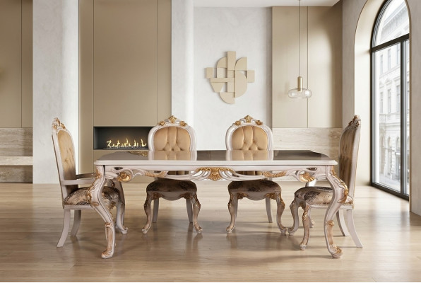 Eettafelset eetkamertafel stoel set 4x stoel hout 5-delig