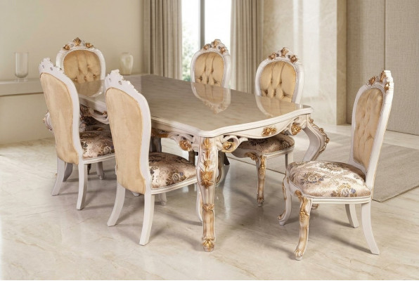 Beige Klassieke eetkamermeubelen Ontwerper eettafel met Chesterfield poslterstoelen