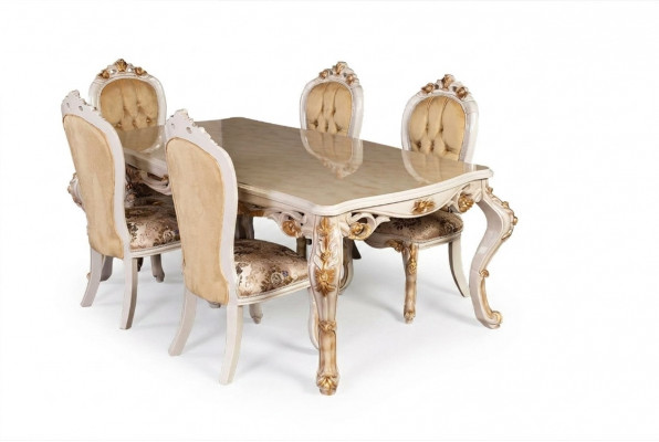 Beige Klassieke eetkamermeubelen Ontwerper eettafel met Chesterfield poslterstoelen