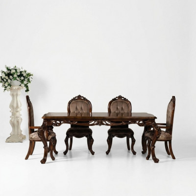 Klassieke eetkamertafel met 4 stoelen in barokke rococostijl meubels