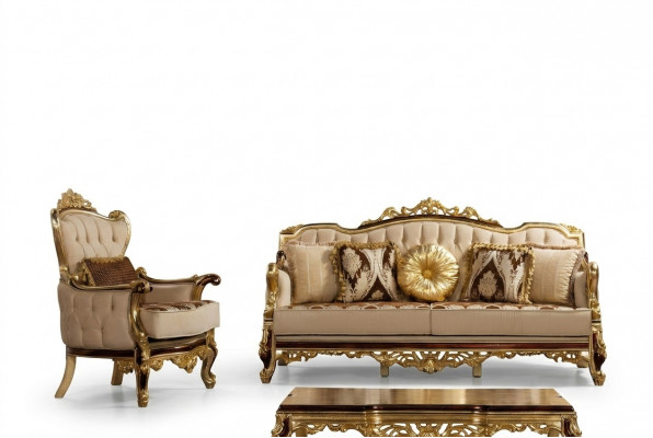 Luxe bankstel Beige bankstel fauteuil 3+1 zits stof design bankstellen