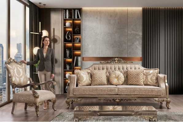 Chesterfield bankstel met salontafel, 5-delig bankstel, gestoffeerde meubels.