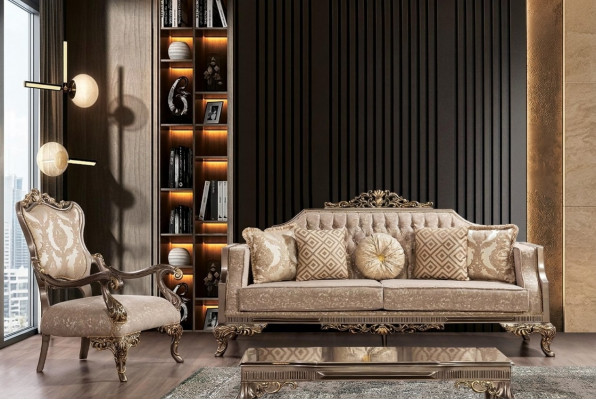 Chesterfield bankstel met salontafel, 5-delig bankstel, gestoffeerde meubels.