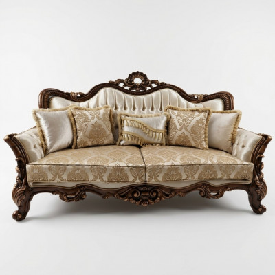 Chesterfield Barok driezits meubel bank sofa stof goud bankstel