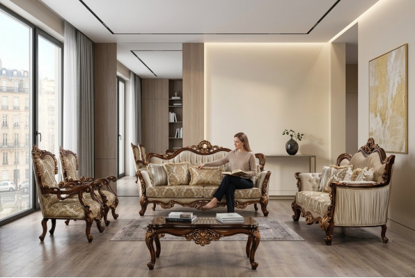 Chesterfield bankstel met salontafel, bankstel bekleding 5-delige set.