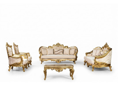 Gouden bankstel bankstel 5-delig met salontafel Chesterfield barok.