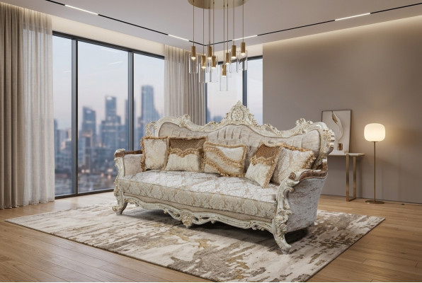 Chesterfield Barok driezitsbank Meubels Banken Stof Gouden Bank