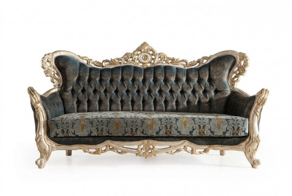 Barok driepersoons Chesterfield bankstel meubelbank banken stof goud