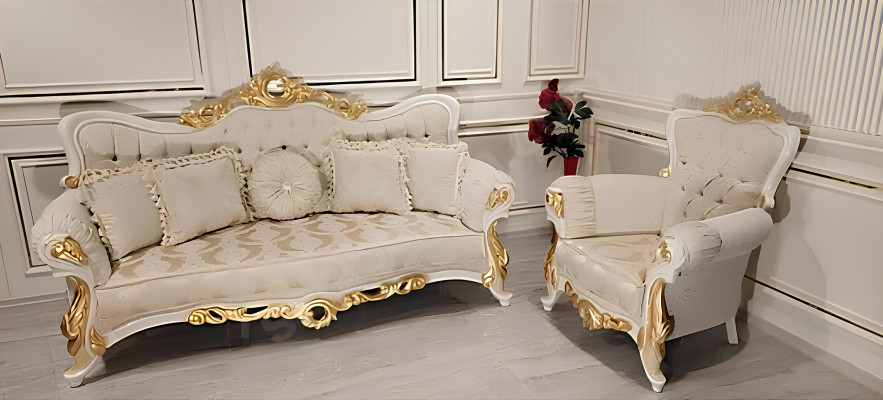 Chesterfield barok bank meubels bank banken stof goud driezitsbank.