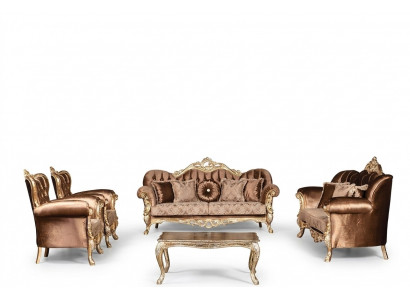 Gouden fluwelen bankstel Chesterfield bankstel bank meubelen hout 5-dlg.