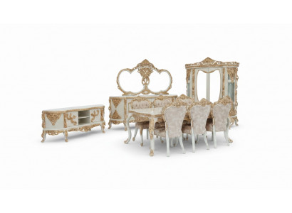 Prachtige eetkamermeubel compleet set met veel decoratieve elementen.
