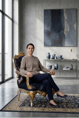 Luxe fauteuil Klassieke troonstoel Fauteuil Barok fluweel Blauw Goud