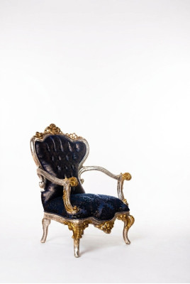 Luxe fauteuil Klassieke troonstoel Fauteuil Barok fluweel Blauw Goud