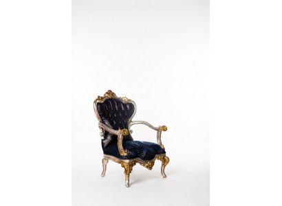 Luxe fauteuil Klassieke troonstoel Fauteuil Barok fluweel Blauw Goud