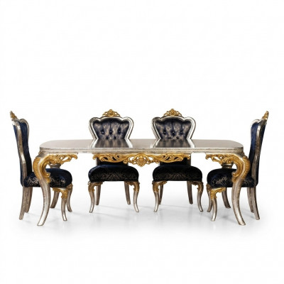 Voortreffelijke gouden eetkamerset eettafel met x4 Chesterfield stoelen luxe meubels