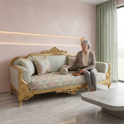 Klassieke driezitsbank Barok Beige 3-zitsbank Bankstellen Meubels Sofa's