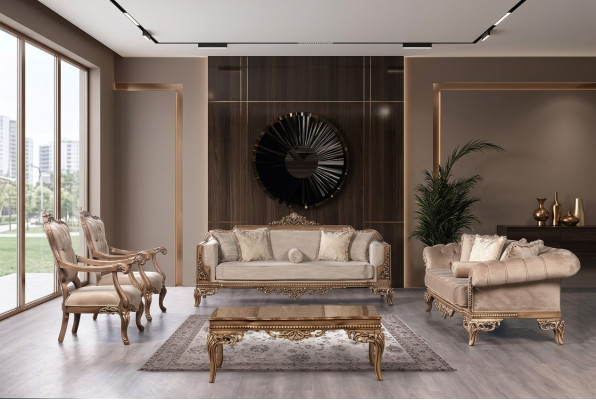Barok woonkamer meubelset bank bank sofa beklede salon tafel 5-delig.