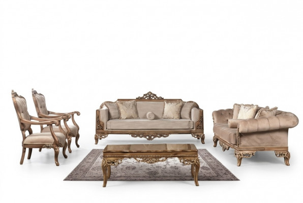 Barok woonkamer meubelset bank bank sofa beklede salon tafel 5-delig.