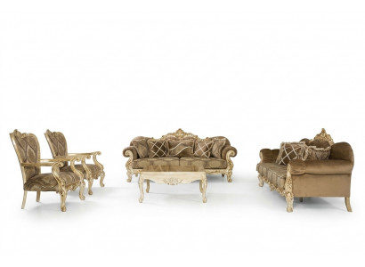 Exclusieve zitbankset in beige kleur in barok-rococo-stijl 3 + 3 + 1 + 1 + salontafel