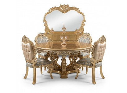 Gouden ronde eettafel eetset Tafel 4x stoel dressoir 6-delig. Nieuw