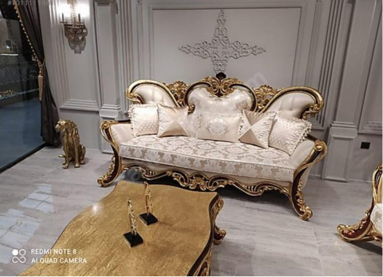 Zitbank Chesterfield 3+1 zitplaatsen + salontafel hout Barok Rococo