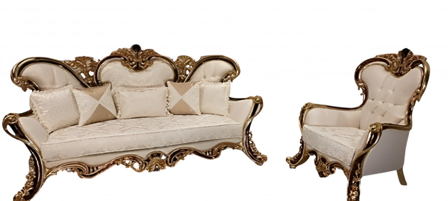 Zitbank Chesterfield 3+1 zitplaatsen + salontafel hout Barok Rococo