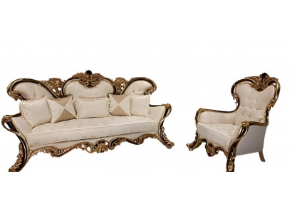Zitbank Chesterfield 3+1 zitplaatsen + salontafel hout Barok Rococo