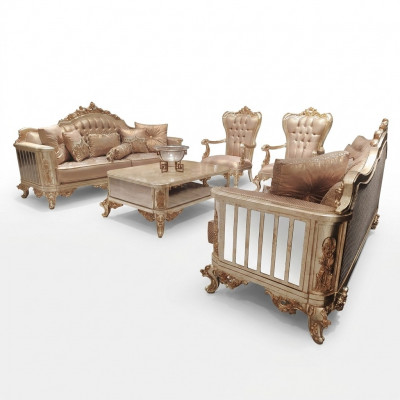 Klassieke Barok Rococo Chesterfield 5-delige salontafel Beige Sofa Meubels