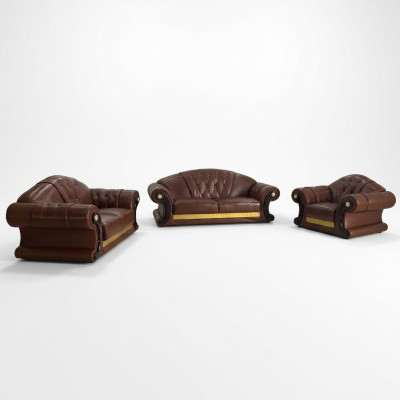 Bruine Chesterfield leren bankstelcoucheset 3+2+1 Set