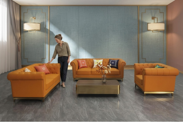 Chesterfield woonkamer bankstel bankstel Luxe set 3+2+1 Oranje Nieuw -> Chesterfield woonkamer bankstel bankstel Luxe set 3+2+1 Oranje Nieuw
