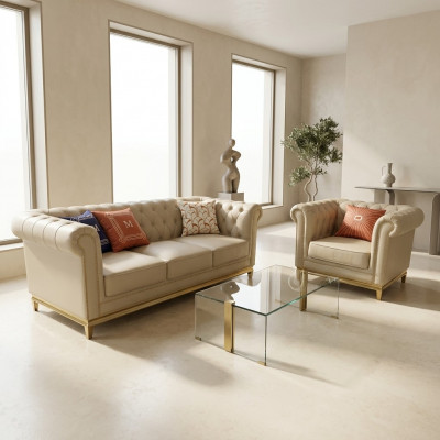 Luxe bankstel Beige bankstel banken fauteuils 3+1 zitter stof design