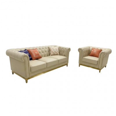 Luxe bankstel Beige bankstel banken fauteuils 3+1 zitter stof design