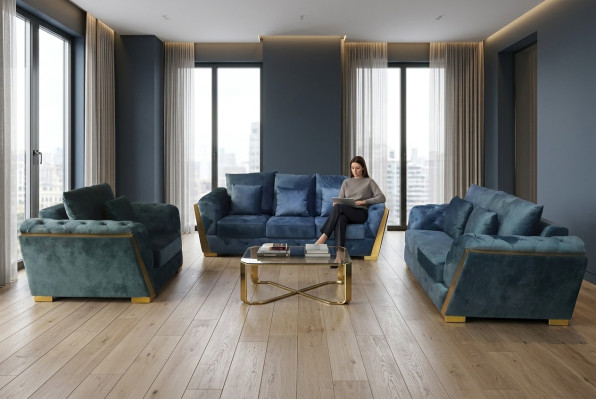 Sofaset Chesterfield Bankstel Set 3+2+1 Meubels Stoffen Bankstellen 3-delig.