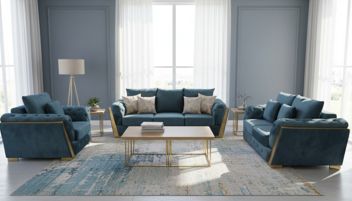Sofaset Chesterfield Bankstel Set 3+2+1 Meubels Stoffen Bankstellen 3-delig.