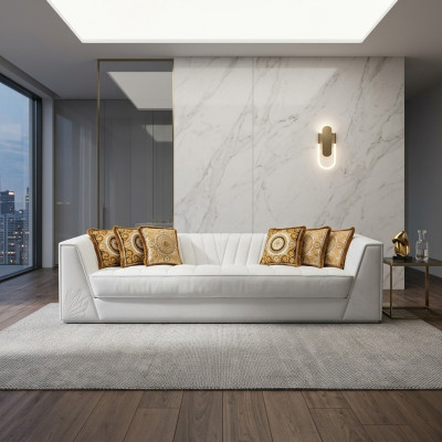 Witte luxe bank Medusa met gouden koppen bank driezitsbank bankleer