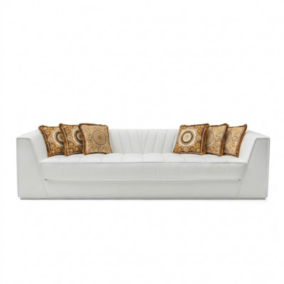 Witte luxe bank Medusa met gouden koppen bank driezitsbank bankleer