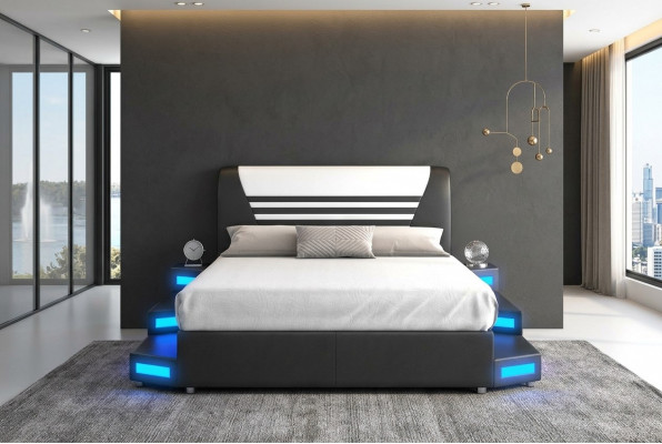 Luxe LED-verlichte slaapkamerbed lederen bed 180x200 meubels bedden.