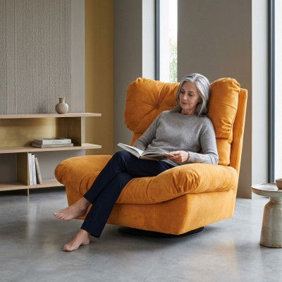 Ontwerp Fauteuil Draaibaar 1-Zits Geel Gestoffeerd Met Oorvoering 1-Zits